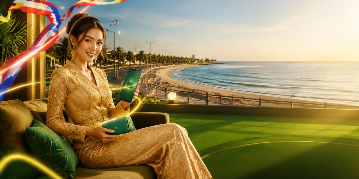 Pengguna wanita berbaju kebaya membuat deposit dalam talian di Kuantan Pahang
